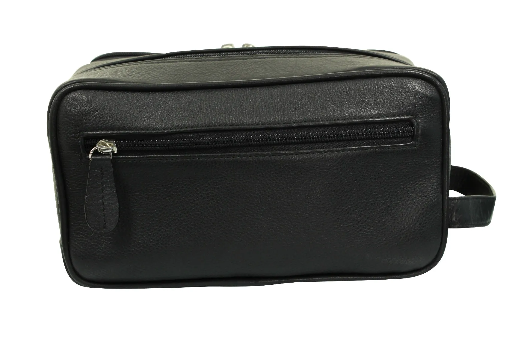 Real Leather Toiletry Wash Bag by Xact Clothing (Black)