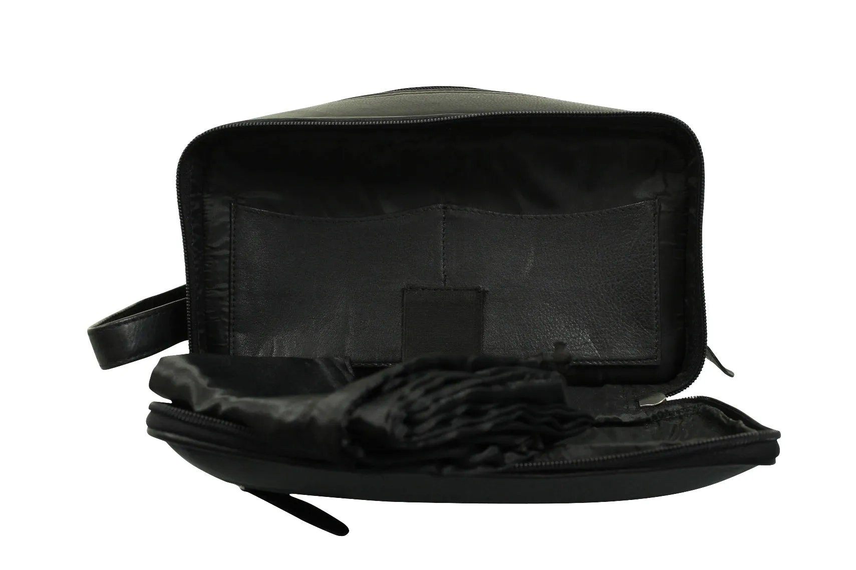 Real Leather Toiletry Wash Bag by Xact Clothing (Black)