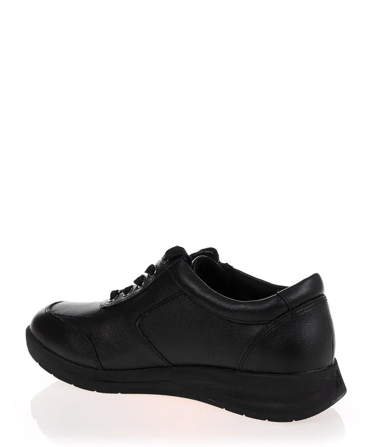 Revere Boston Black Leather Casual Sneaker Wide Fit