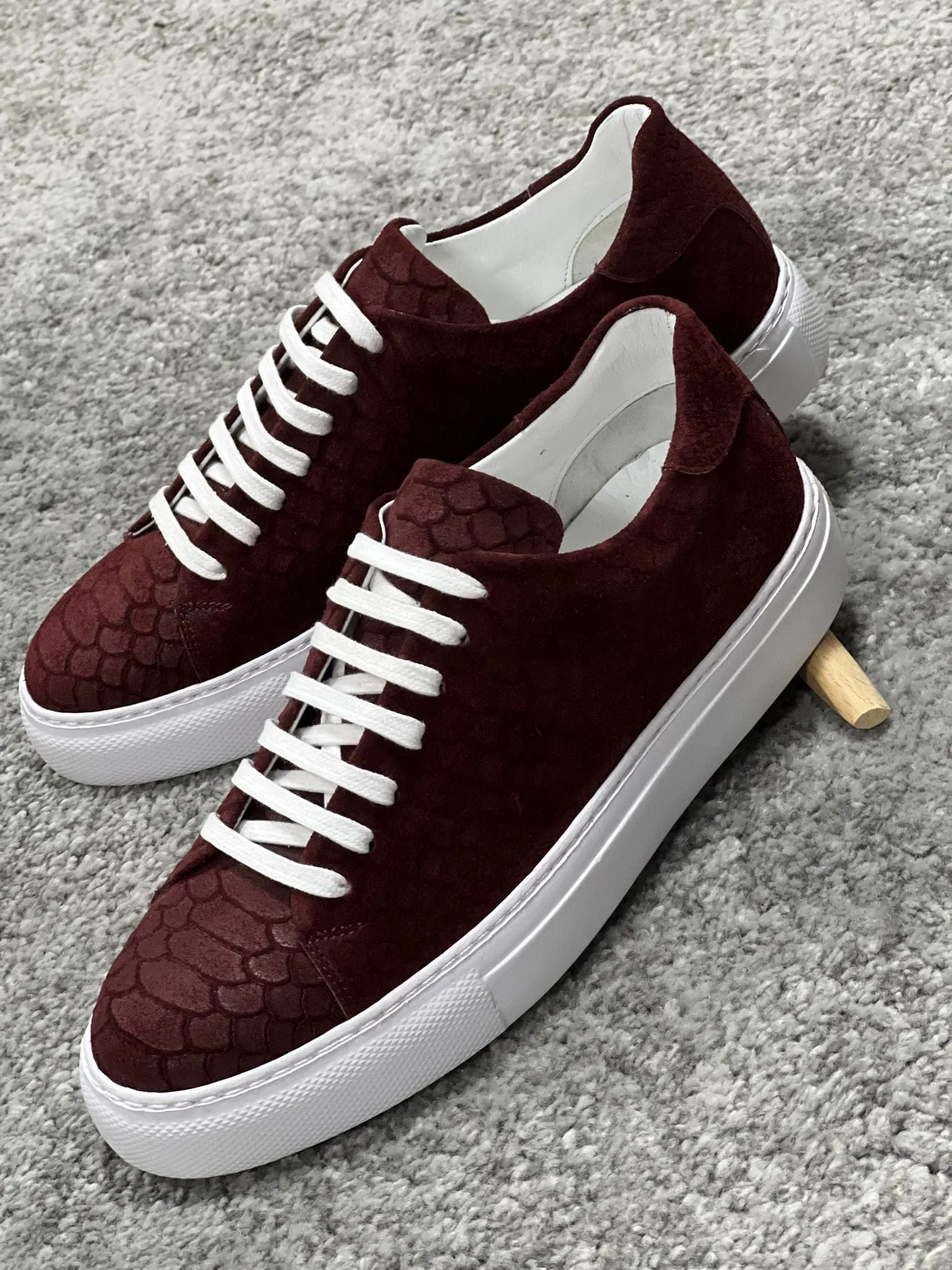 Rubner sole Lace-up suede print leather Burgundy