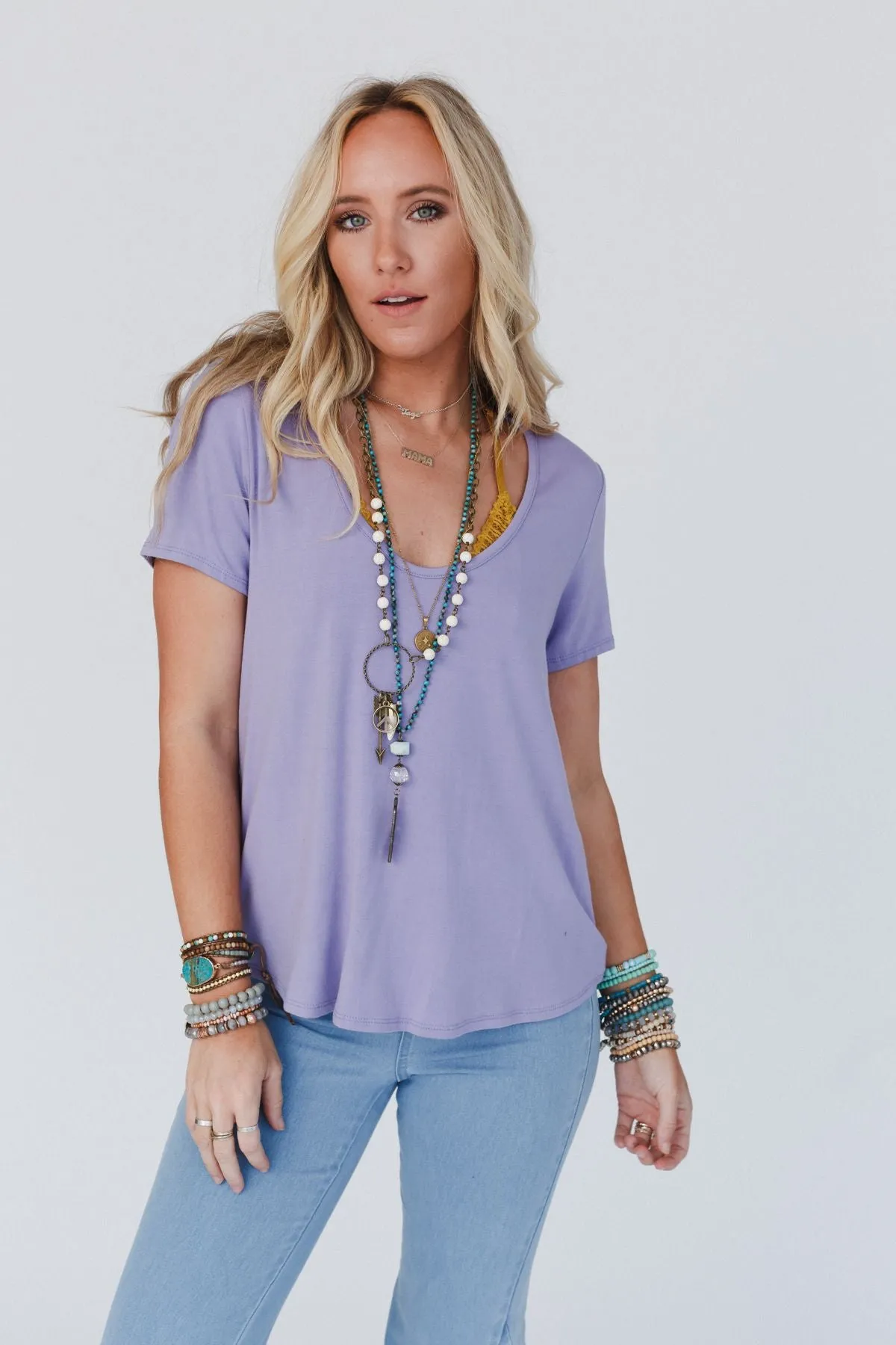 Scoop Neck Bralette Tee - New Lavender