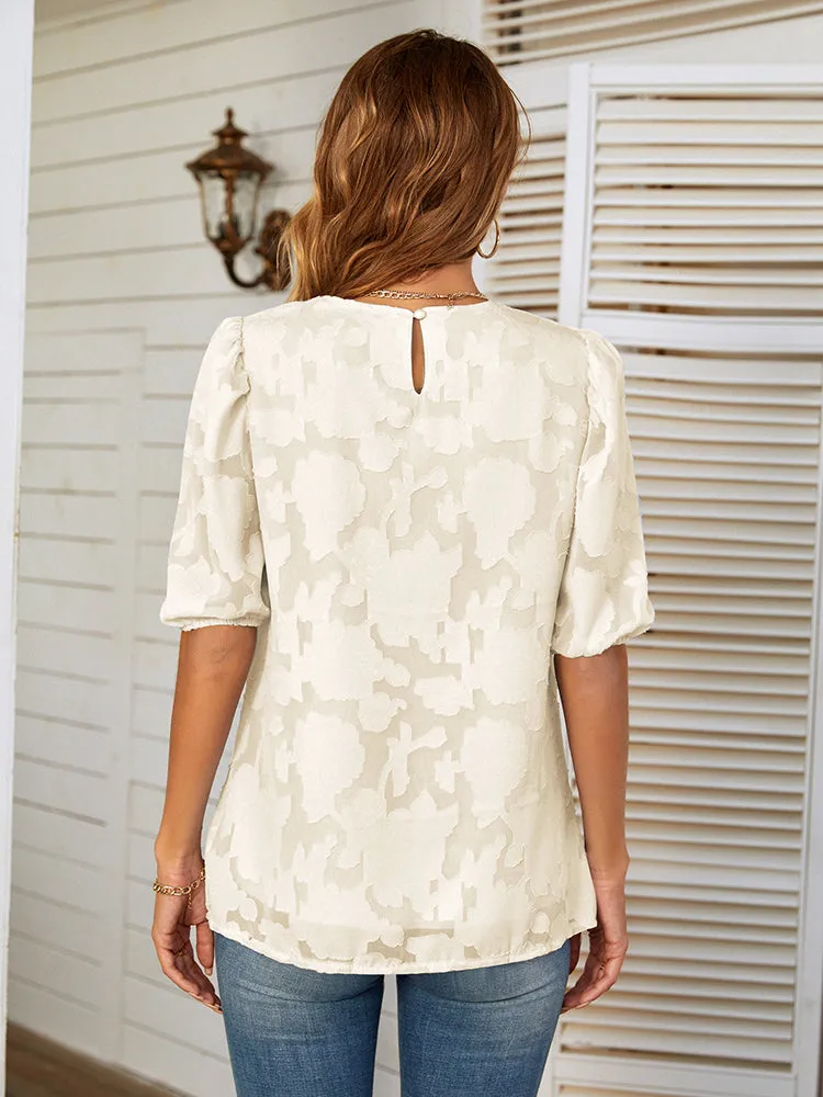 Short Sleeve O Neck Blouse Top - Apricot