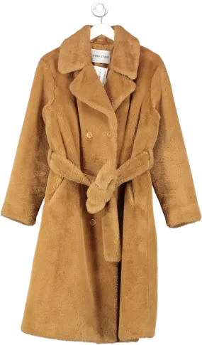 Stand Studio Brown Belted Faux Fur Coat One Size