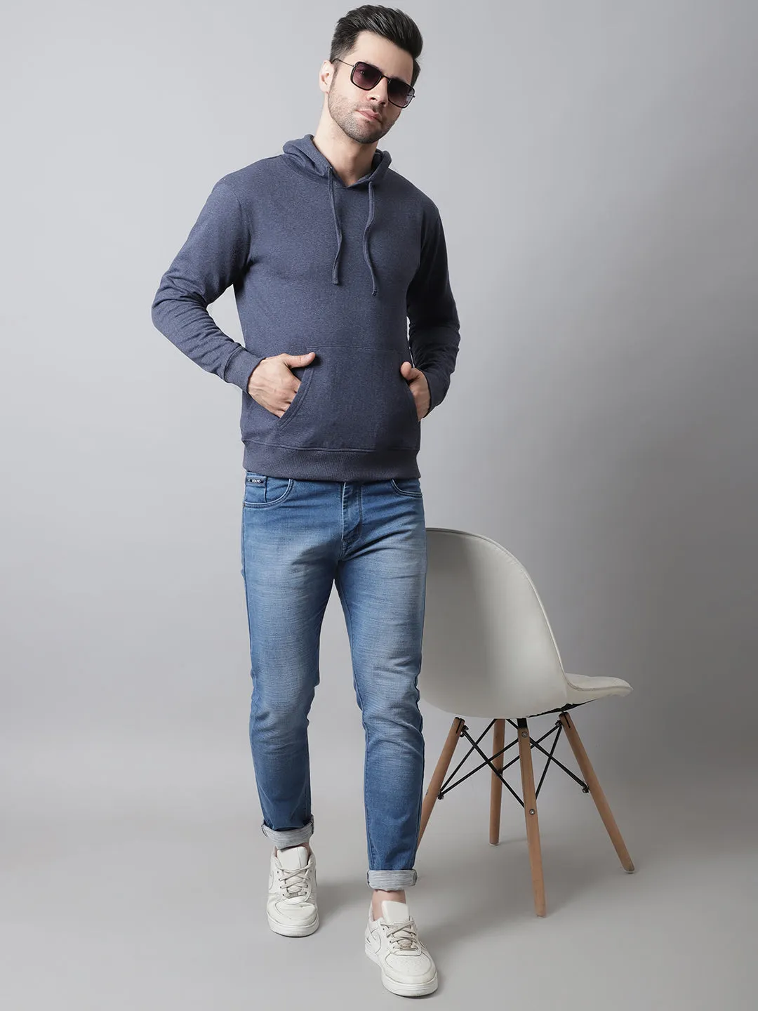 Style Quotient Men Navy Blue Hooded Sweatshirt