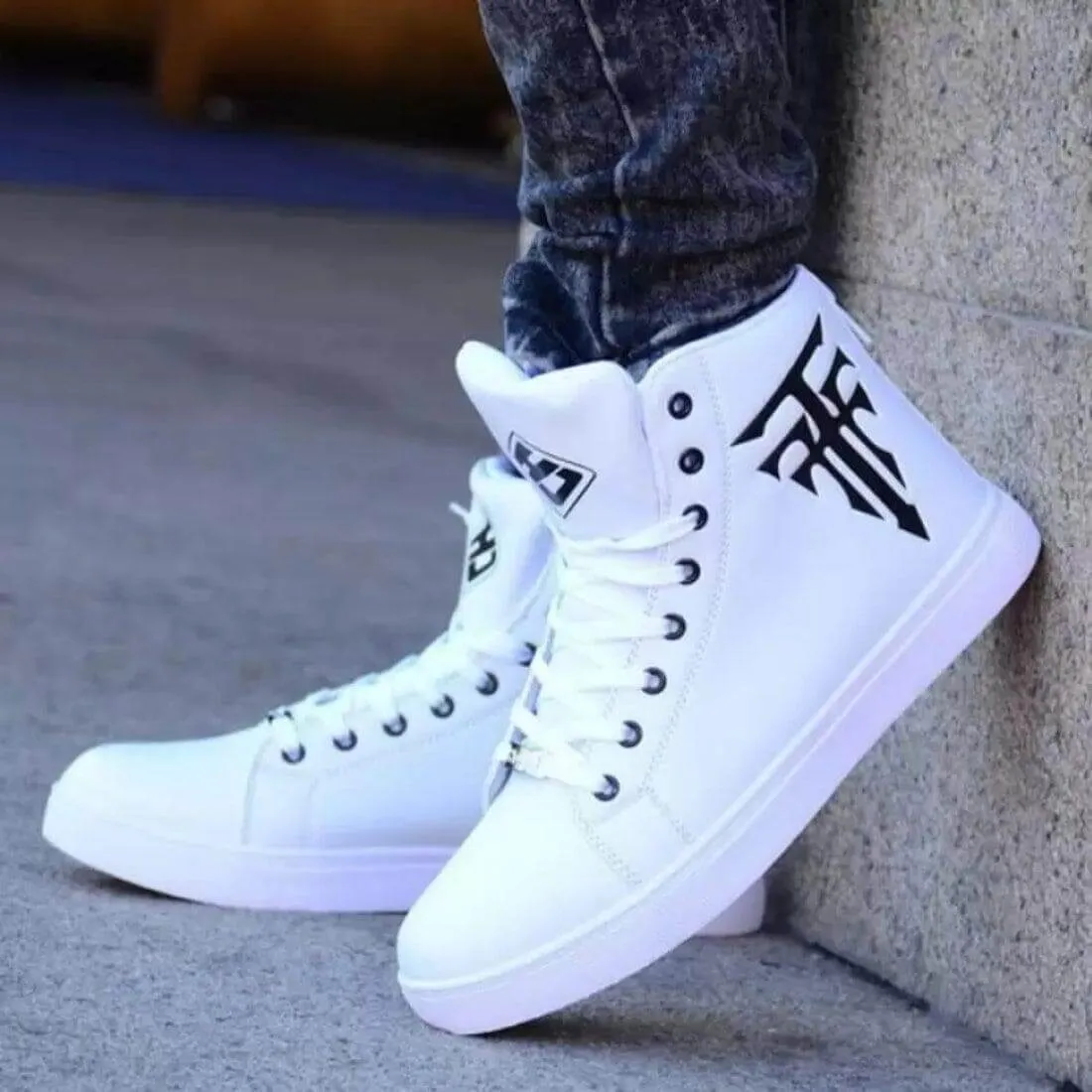 Stylish White High Ankle Lace-up Shoes