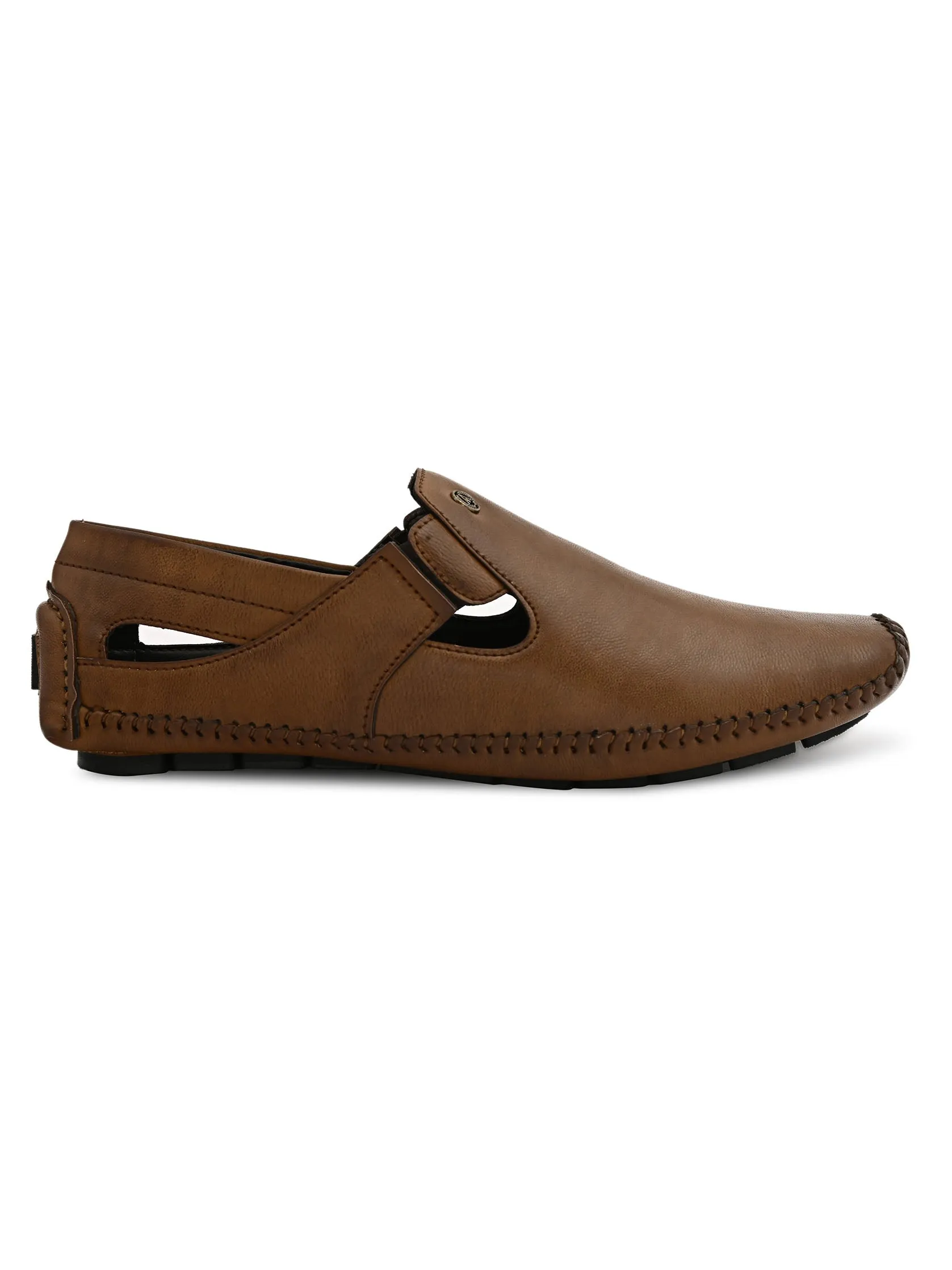 Tan Synthetic  Sandals For Urbane Men