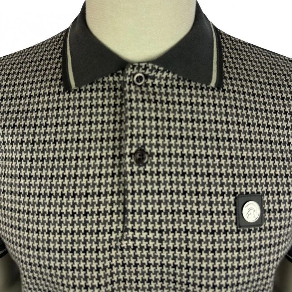 Trojan Houndstooth Panel Polo Shirt Grey