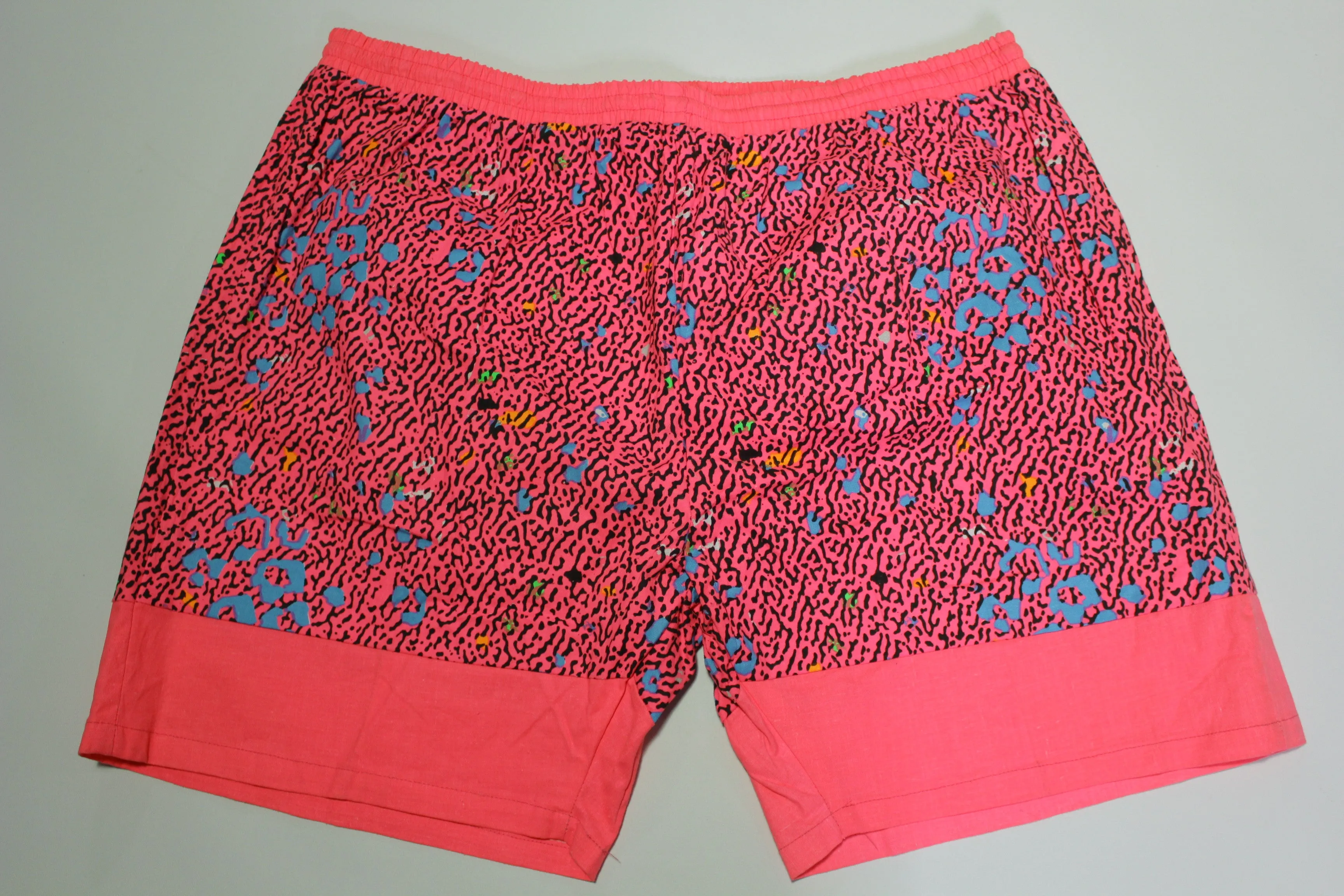 Westside Hot Pink Vintage 80's Elastic Waist Swimming Trunk Summer Beach Shorts