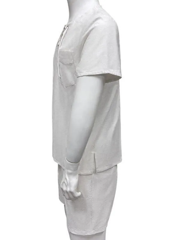 White Lace-Up Cotton Men Clothing Set