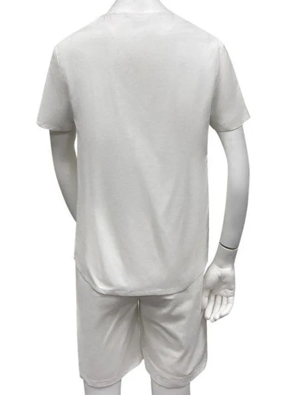 White Lace-Up Cotton Men Clothing Set