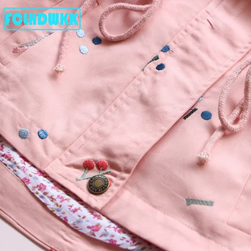 Windbreaker Flower Embroidery Hooded Jacket