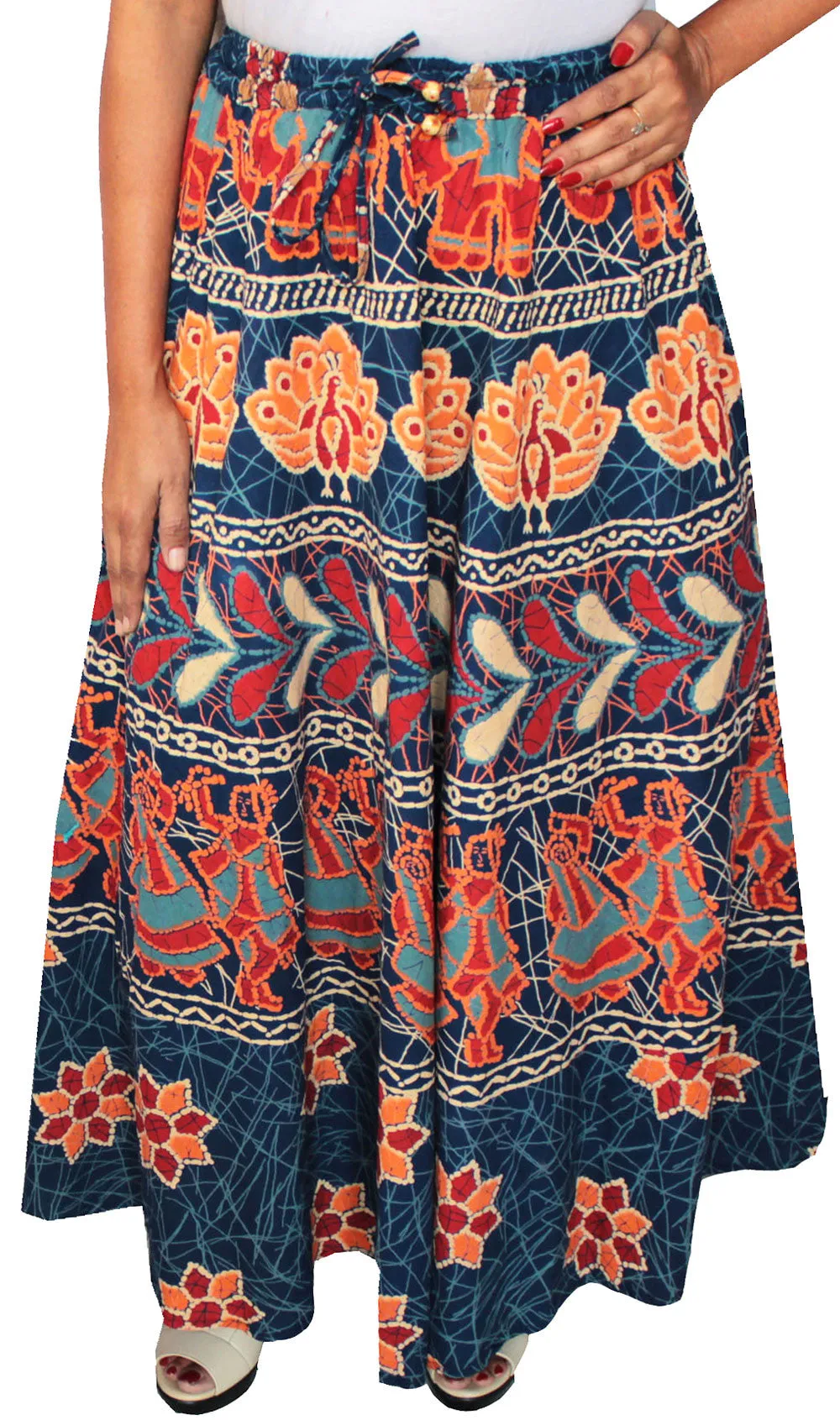 Women Batik Printed Cotton Long Skirt India Clothing (Blue)