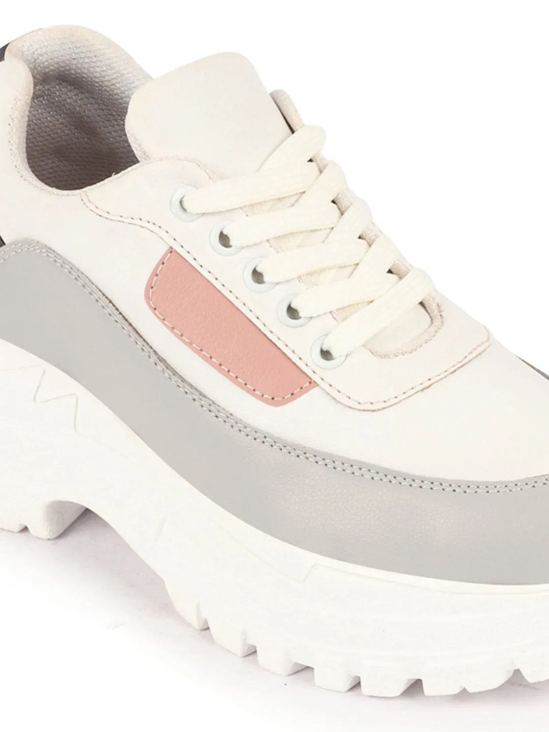 Women Grey Colorblocked Casual Lace Up Sneaker Shoes