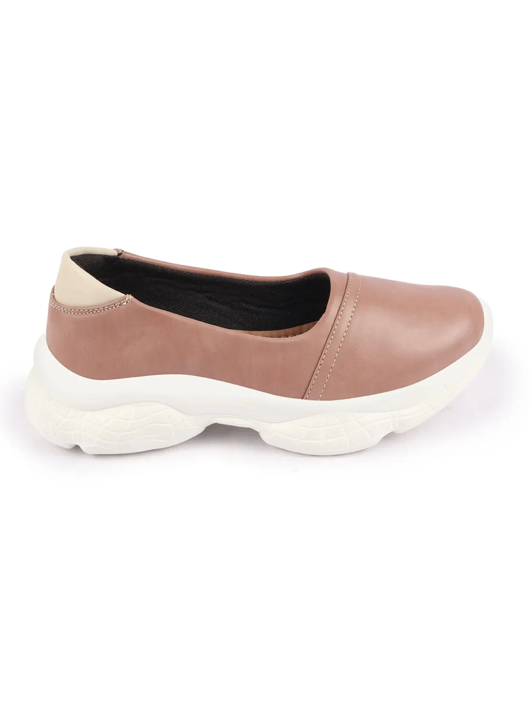 Women Peach Outdoor Fashion Stitched Design Slip On Shoes