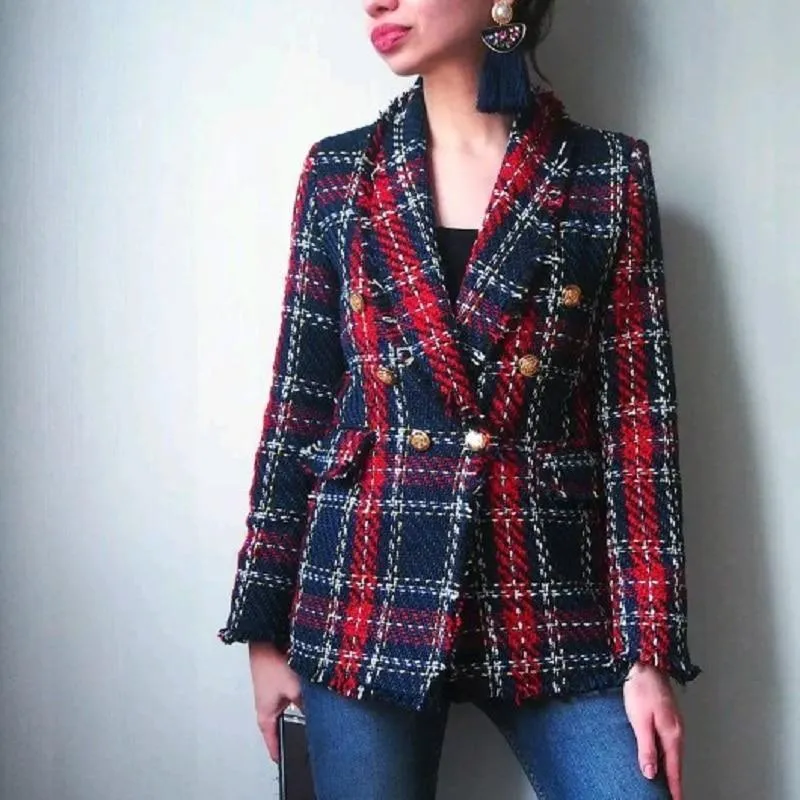 Women Plaid Tweed Blazer Women - Casual - Plaid