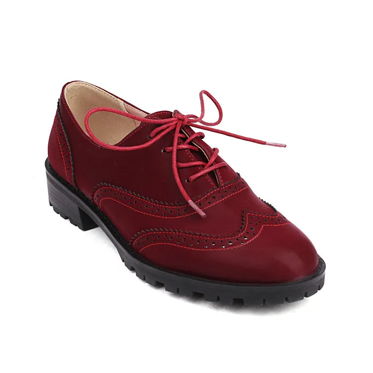 Women's Round Toe Carved Lace-Up Flat Oxford Shoes