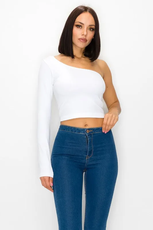 Women's Seamless One Shoulder Crop Top